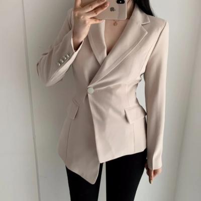 China JA0009 Breathable Fashion Women's Irregular Suit Jacket Button Office New Pockets Lady's Casual Notched Blazers 2021 Simple for sale