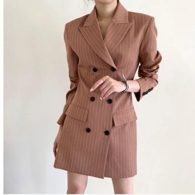 China JA0010 Breathable casual simple notched blazers with striped jacket women's pocket striped temperament double breasted suit clothing mujer americana for sale