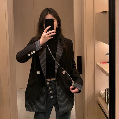 China FY009 Hepburn Style Stripe Stitching Irregular Cool Women's Suit Blazer Breathable Retro Niche Casual Street for sale