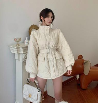 China SP0002 Office Lady Zipper Single-breasted Oversized Cotton Breathable Bread Jacket Women Fashion Stand Neck Solid Color Tracksuit With Belt for sale