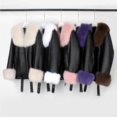 China Brand New Famous Genuine Women's Real Jackets Women's Brand Luxury Sheepskin Fox Fur Bomber Coats Windproof Winter HH21 for sale