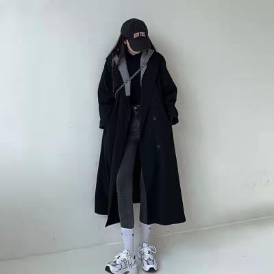 China 2021 New Breathable British Style Women's Black Color Ladies Long Ditch Overcoat Plus Size Anorak DS014 for sale