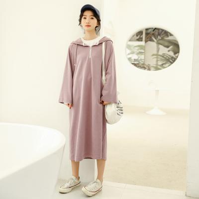 China RT183 New 2021 First Autumn French Solid Color Girl's Long Sleeve Breathable Long Dress Chic Loose Casual Skirt for sale