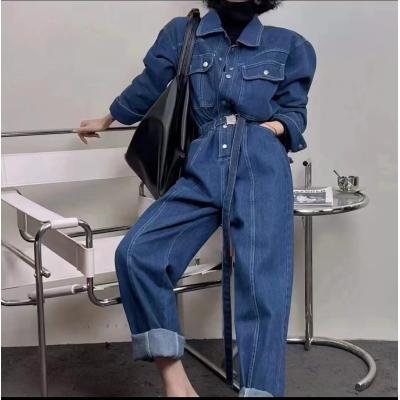 China Fashion SQ41 Breathable Turn Down Casual Loose Long Sleeve Collar Female Denim Romper Women Overalls Spring Clothes for sale