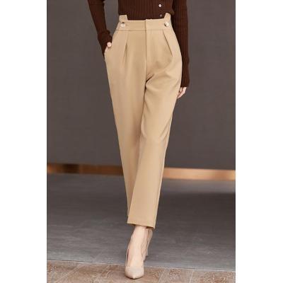 China Anti-Wrinkle SQ35 Spring Light Khaki Latest High Waist Ladies Trousers Long Office Trousers For Women Stylish Wear for sale