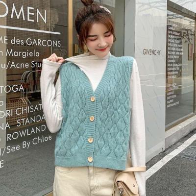 China 72904 Anti-Wrinkle Autumn Women Vest Short Sleeveless Vest Retro Hollow Twist Knit Sweater Cardigan for sale