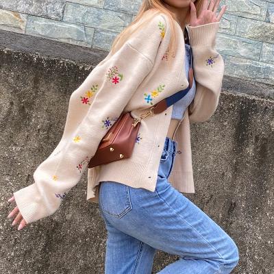 China Anti-wrinkle 5068 Korea Denim Patchwork Sweater Chic Women Cardigan Medium Length Loose Knit Spliced ​​Coat for sale