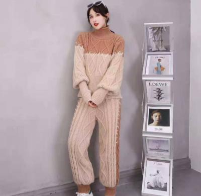 China 2021 New Chunky Patchwork Long Sweater Loose Coated Anti-pilling 1359 + Wide Leg Pants Set Plus Size Fashon Sweater Tracksuit for sale