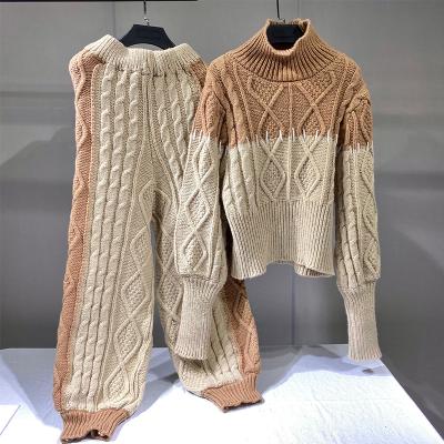 China Anti-pilling Autumn And Winter High Neck 2021 warm thicken sweater set fashion patchwork sweater set 1359 for sale