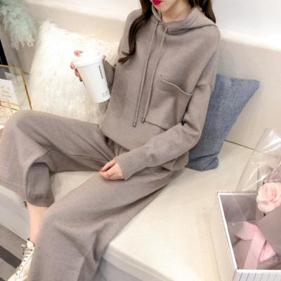 China European And American Ladies High Waist Hooded Female Anti-pilling Sweater Set Two Pieces Of Equipment 5046 for sale