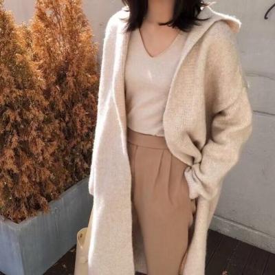 China Vintage anti-pilling long sleeve hooded braid knit cardigan sweater casual loose female knitwear overlay 2007 for sale