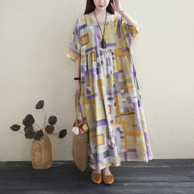 China CL05 Women's Casual Style Breathable Summer New Plus Size Cotton Dresses Short Sheath Long Printed Dress For Women for sale