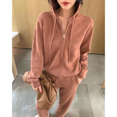 China Anti-wrinkle Korean sports fashion autumn 9002 university two-piece suit women's regular casual style straight thin soft pants cardigan women for sale