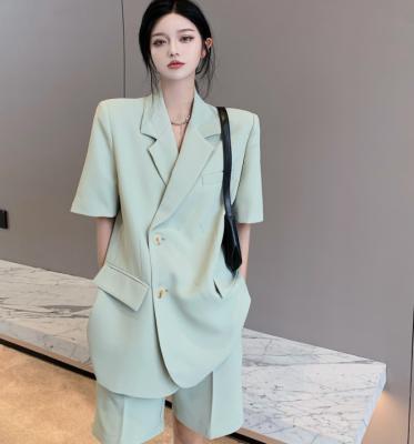 China RT420 new 2021 fashion women's anti-pilling candy color blazer coat +shorts suit jacket blazer basic slim set for sale