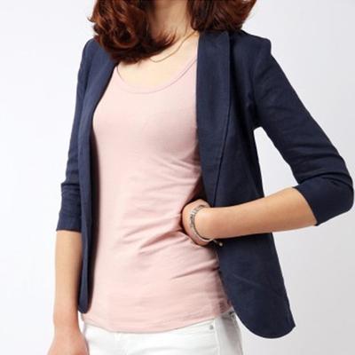 China AS430 Women's Single-Button Cotton Canvas Solid Casual Blazer Minimalist Lapel Three Quarter QUICK DRY Sheath Slim Suit Jacket With Pockets for sale