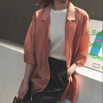 China Fashion Single-button ladies blazer jacket 2021 Lapel AS431 half sleeve casual women's solid loose fit new ladies blazer with pockets for sale