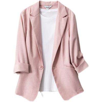 China QUICK DRY Casual Lapel AS437 2021 Three Quarter Sheath Women's Suit Jacket Fashion Solid Slim Fit Ladies Single-Button Blazer With Pockets for sale