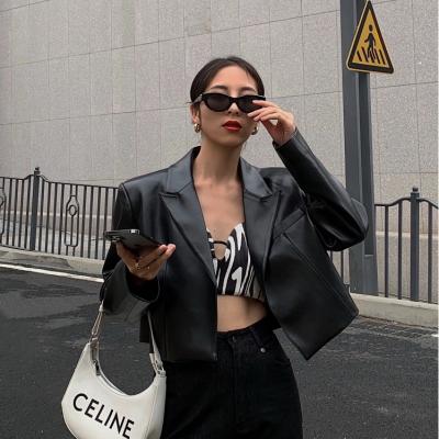 China Retro Style TD06 Fashion Design Fashion Design Sense PU Leather Suit Korean Lapel Ultra Short QUICK DRY Jacket Casual Sense Streetwear for sale