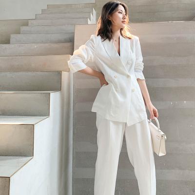 China AS347 Autumn Drape Thin Small Suit 2021 Korean Female High-waist Anti-static Straight-leg Pants 2 Piece Set for sale