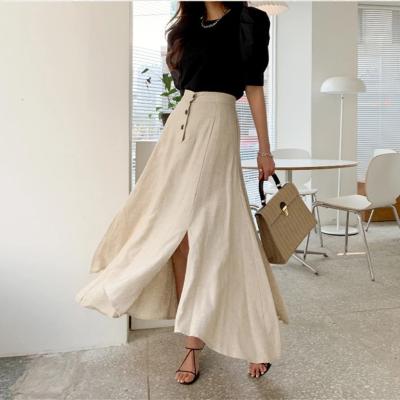 China SK0004 Korean Style Elegant Irregular Long Skirt Women's Breathable Buttons Fly Split Edge High Waist Solid Loose Skirts With Pockets for sale