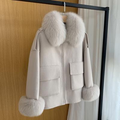 China new year of Anti-wrinkle BY009 2021 winter women real warm woolen coats and jackets with real fur collar for sale