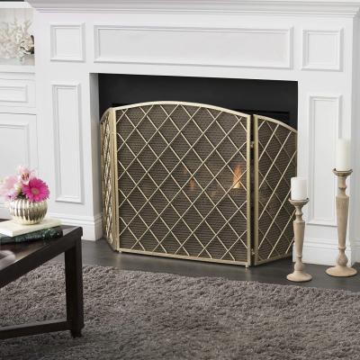 China Gold Metal Folding Home Fireplace Iron Panel Standing Decoration 3 Fire Place Screen for sale