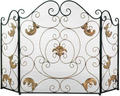 China Folding Manufacturers Wholesale 3-Panel Metal Mesh Gold Home Decorative Fireplace Screen Child Guard for sale