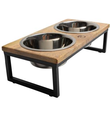 China Home Decoration Adjustable Elevated Diner Dog Bowls Stand Raised Wood And Metal Feeder With Metal Rack for sale