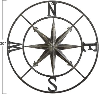 China Handmade Indoor Outdoor Vintage Round Metal Compass Wall Decor Round Wall Decor For Bedroom Living Room for sale