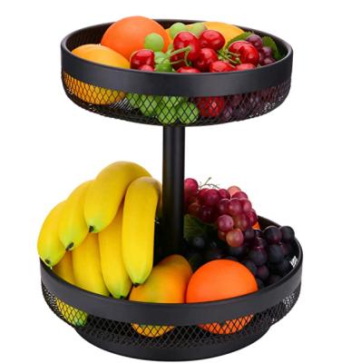 China IBERG 2 Tier Sustainable Fruit Basket Mesh Fruit Bowl - Basket Stand For Fruit Vegetables Bread Snacks (Black) for sale