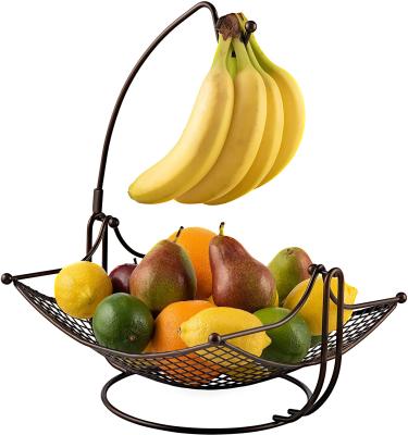 China Beverage Fruit Basket With Banana Holder Black Fruit Bowls Detachable Metal For Kitchen for sale