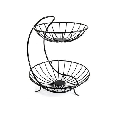 China Modern Beverage Fruit Basket 2-Tier Metal Fruit Bowl Bread Baskets Fruit Rack Kitchen Storage Baskets Stand for sale