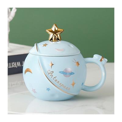 China Barber Shop Unique Design 450ml Planet Shape Ceramic Mugs , Embossed Sale Mug Multicolor Gift Set Porcelain for sale