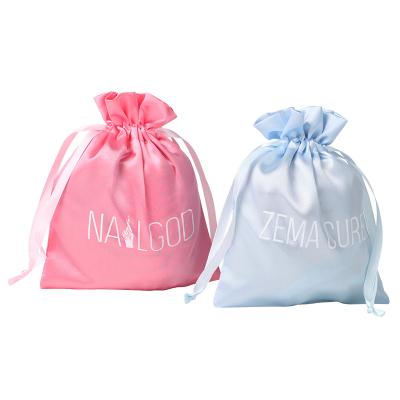 China Wholesale Custom Pouch Satin Storage Tote Fashion Logo Fashion Logo Drawstring Wig Silk Bags for sale