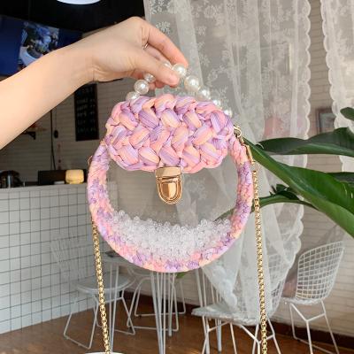 China New Fashion Portable Chain Bag Lock Buckle Transparent Acrylic Fabric Yarn DIY Handwoven Bag for sale