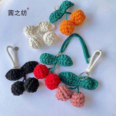 China New DIY Knitwear Cherry Car Ornaments Cute Key Chain Bag Cloth Yarn Woven Gift Creative Handwoven Pendant for sale