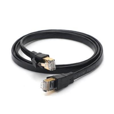 China Telecommunication STP CAT8 Flat Patch Cable Shielded Black Ethernet Cat8 Flat Patch Cable for sale