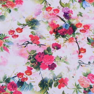 China 2019 Shaoxing textile good quality waterproof soft warp knitted screen printing PU bonded floral artificial leather fabric for garment for sale