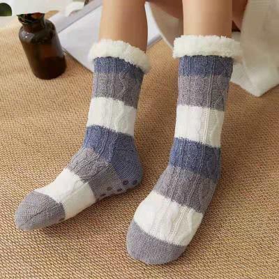 China 2020 Hot Sale QUICK DRY Women Warm Slipper Fuzzy Socks Knit Heavy Thick Fleece Striped Fluffy Stockings Winter Sock for sale