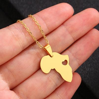 China Women Men& Ethnic Hollow Heart African Map Necklaces Stainless Steel Gold Color Africa Map Jewelry Pendant Gift for sale