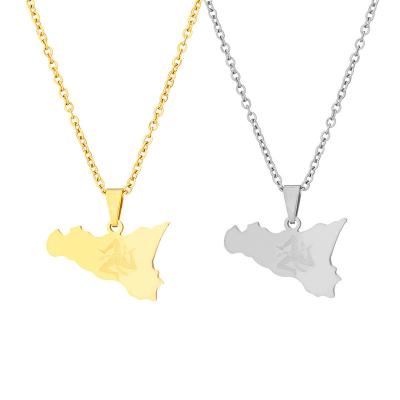 China Hiphop Ethlyn Stainless Steel Italy Sicily Map Necklaces Gold/Silver Color Italian Sicilia Jewelry Pendant Gifts for sale