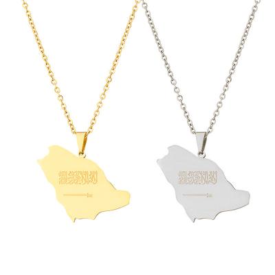 China Hiphop Ethlyn Saudi Arabia Map Flag Charm Pendant Necklace Saudi Arabia Jewelry Women Silver Color Girls Girls/Gold Color for sale