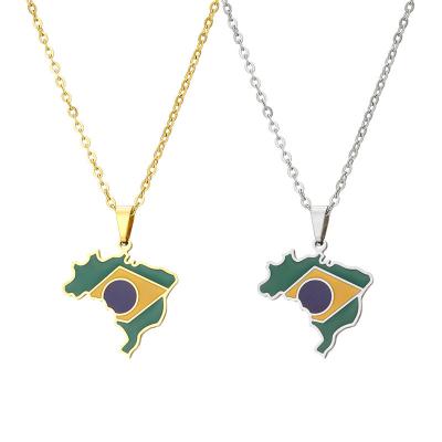 China Hiphop Ethlyn Fashion Selling Men& Brazil Map Necklaces Stainless Steel Gold Color Brazil Map Jewelry Pendant Gift for sale