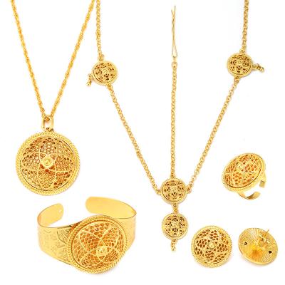 China Ethlyn CLASSIC 2019 Eco-Friendly Gold Plated Dubai Bridal Wedding Round Pendant Necklace Ring Ethiopian Jewelry Sets Jewelery 5pcs S321 for sale