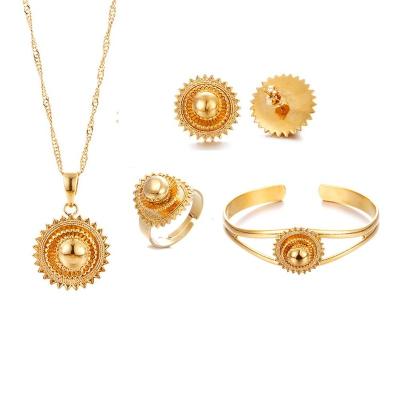 China CLASSIC Ethlyn 18K Gold Plated Pendant Earring Ring Jewelry Sets Dubai African Ethiopian Necklace Bracelet Wedding Bridal Jewelry S48B for sale