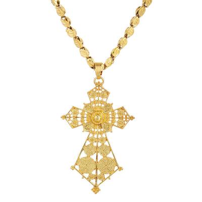 China Ethlyn Ethnic Wholesale Gold Plated Women Ethiopian Cross Pendant Necklaces Traditional Eritrean Jewelry Accessories P116 for sale