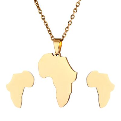 China Ethnic Africa Map Hip Hop Necklaces Earrings Pendant Jewelry Set Silver Gold Color Jewelry For Women Men African Maps Gifts 157 for sale