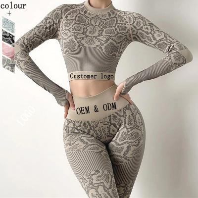 China 2021 Antibacterial Yoga Suit Women Long Sleeve Crop Top And Leggings Seamless Yoga Gym Sets Fitness Women for sale