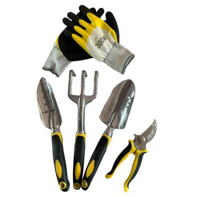 China 5pcs Portable High Quality Aluminum Silicone Two Color Handle Garden Tool Kit for sale