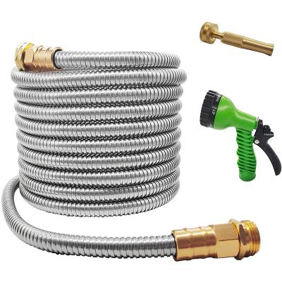 China High Quality 304 Stainless Steel 25FT Adjustable Metal Garden Water Hose With Metal Fittings for sale